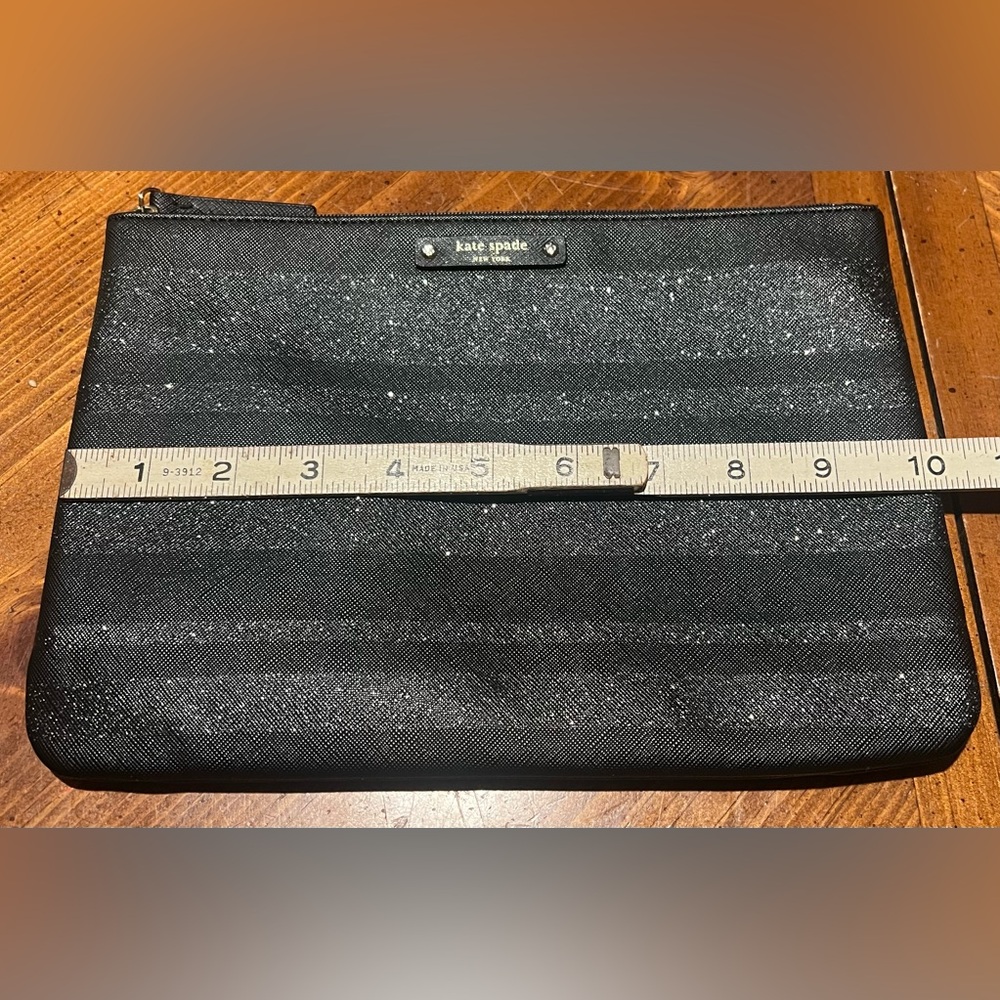 Kate Spade New York Graham Haven Lane Black Glitter Stripe Wristlet Clutch Bag - Picture 8 of 9